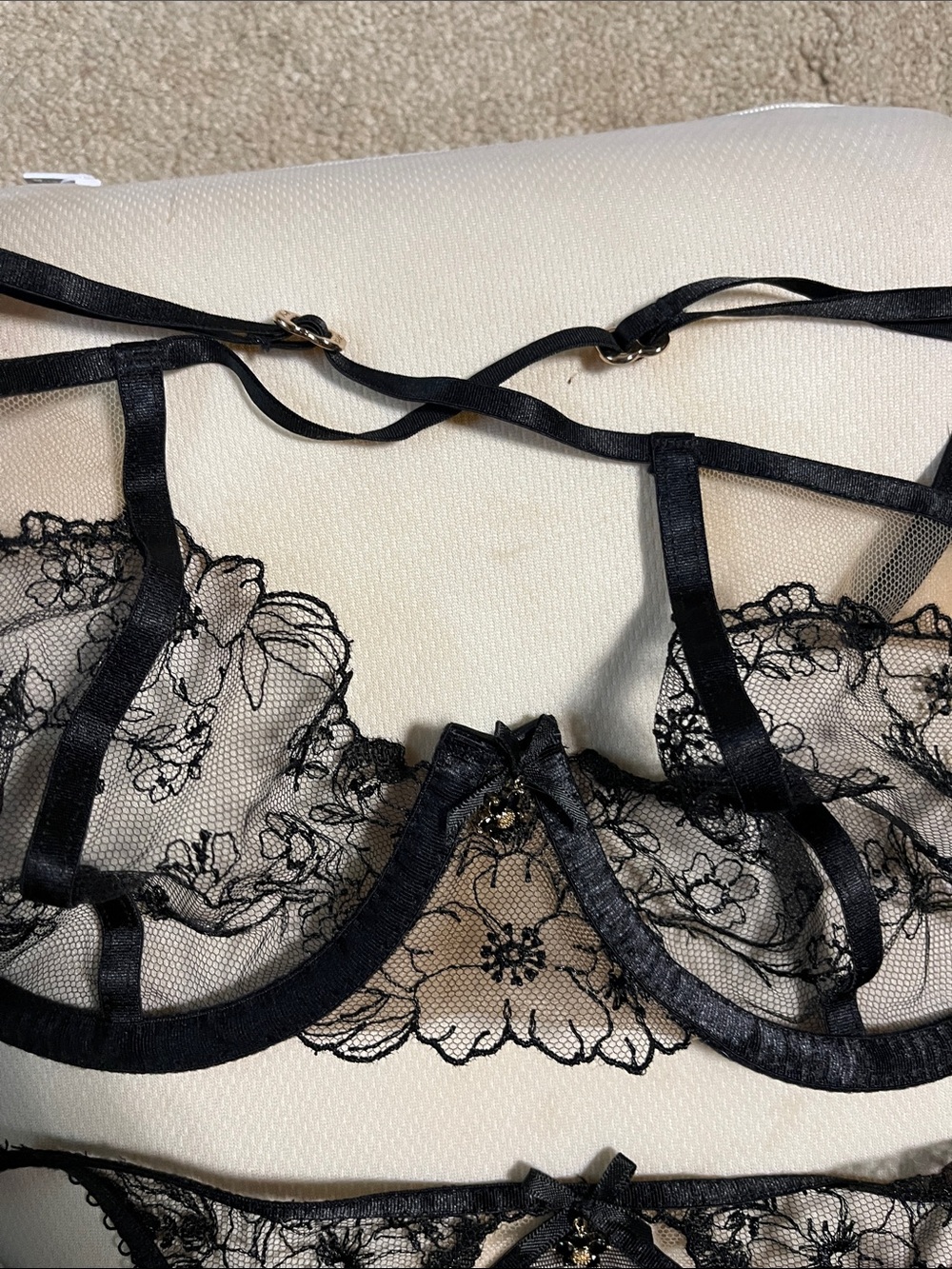 Honey Birdette Emma set Sheer Lace Underwire Bra & Thong Set - Black - Picture 11 of 12